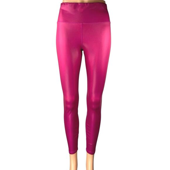 Fabletics Pink Metallic Faux Leather Skinny Activewear Fitness Leggings Pants M - Picture 1 of 5